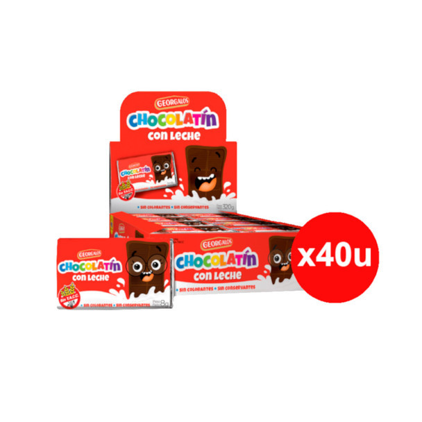 Georgalos Chocolatín Chocolate Con Leche Mini Milk Chocolate Bars - Gluten Free, 8 g / 0.28 oz (box of 40 mini bars)