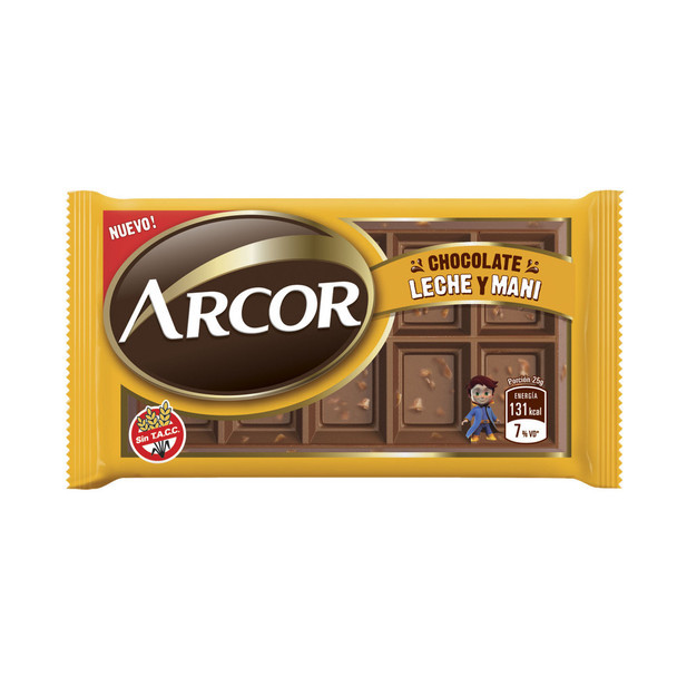 Arcor Chocolate Leche y Maní Milk Chocolate Bars with Peanuts - Gluten Free, 25 g / 0.88 oz (box of 30)
