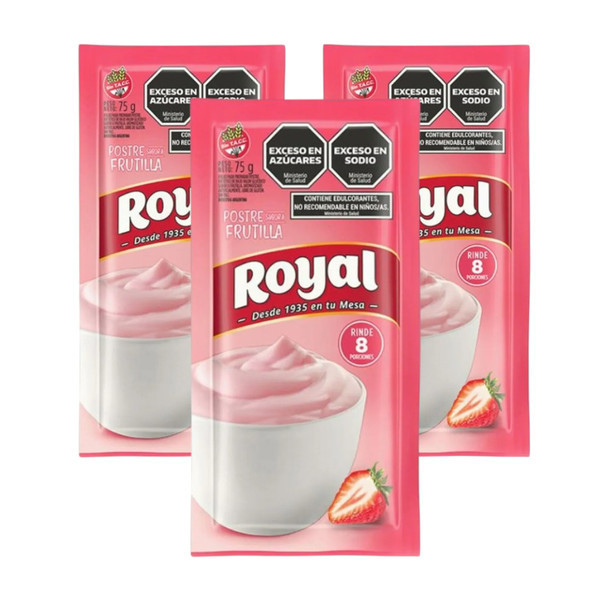 Royal Frutilla Strawberry Ready to Make Dessert, 8 servings per pouch, 75 g / 2.64 oz pouch (pack of 3)