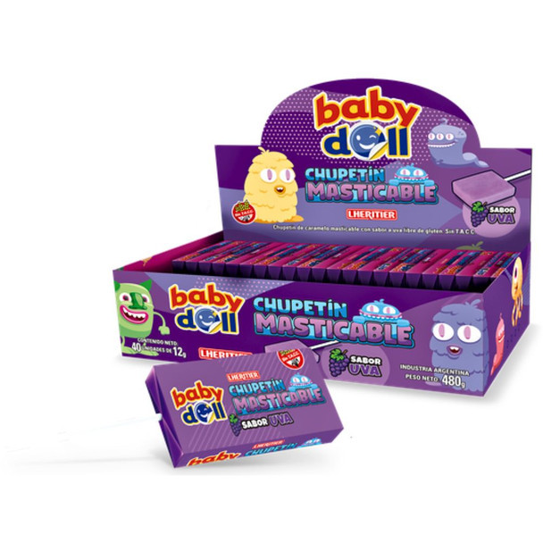 Baby Doll Chewy Grape Lollipops Chupetines, 480 g / 16.93 oz (box of 40)