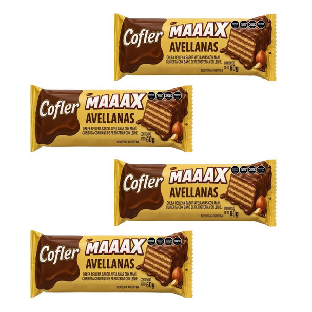 Cofler Maaax Hazelnut-Filled Wafers - Crispy Chocolate Bars, 60 g / 2.11 oz (pack of 4)
