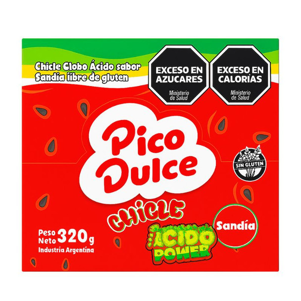 Pico Dulce Ácido Power Gum Watermelon Flavor Chicle Sabor Sandía, 320 g / 11.29 oz (box of 80)