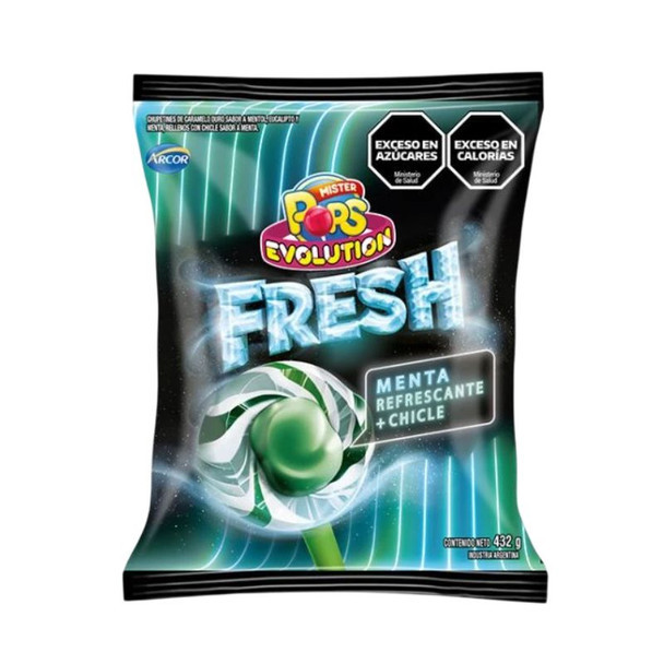 Mister Pops Evolution Fresh Lollipop with Mint Gum Chupetin Sabor Menta Refrescante con Chicle, 432 g / 15.23 oz bag