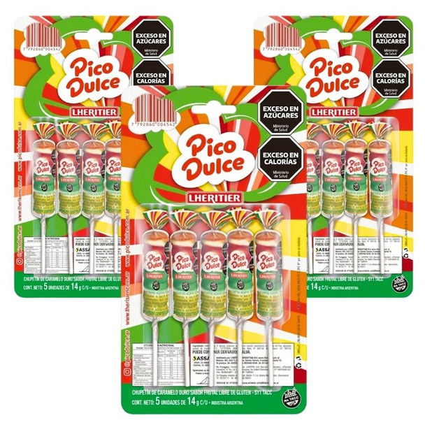 Pico Dulce Lollipops Blister with 5 Units, 70 g / 2.47 oz (pack of 3)