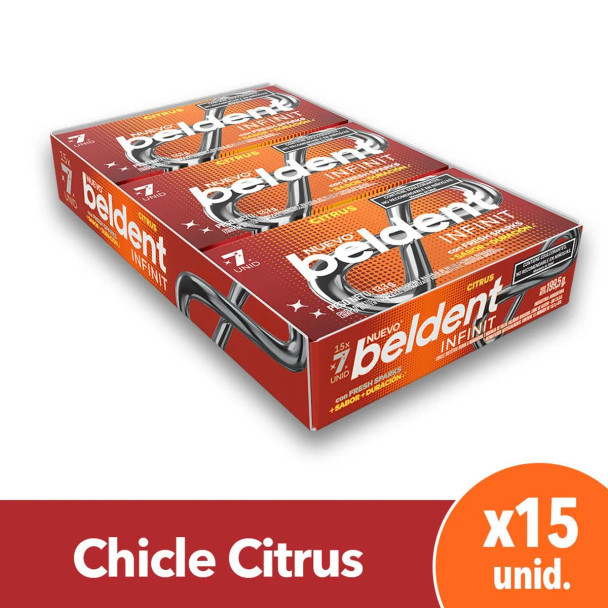 Beldent Infinit Chewing Gum Citrus Flavor with Fresh Sparks, 13.3 g / 0.46 oz (box of 15)