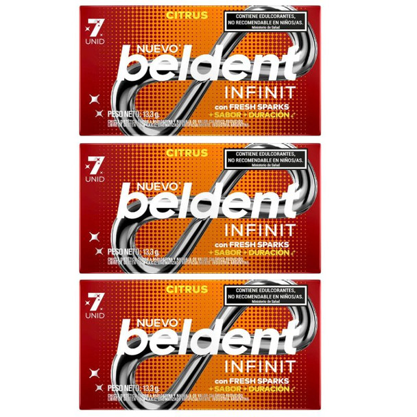 Beldent Infinit Chewing Gum Citrus Flavor with Fresh Sparks, 13.3 g / 0.46 oz (pack of 3)