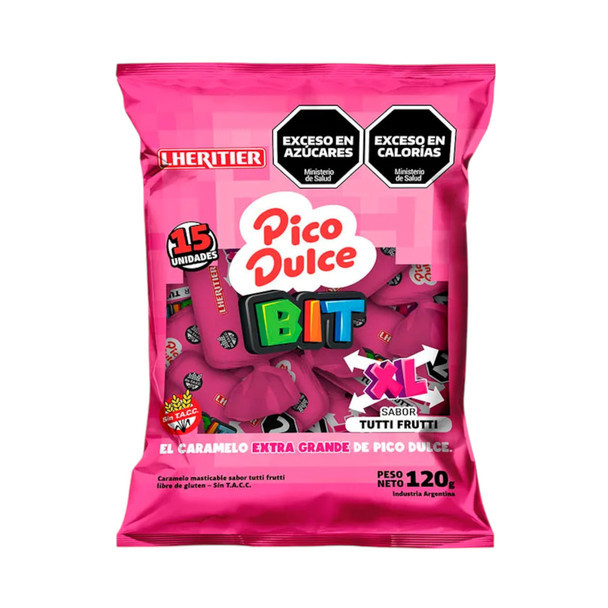 Pico Dulce BIT XL Tutti-Frutti Caramelos Masticables XL Soft Chewy Candies Tutti-Frutti Flavor XL Size - Gluten Free, 120 g / 4.23 oz