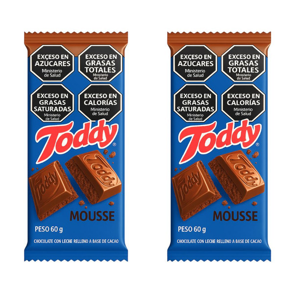 Toddy Chocolate Bar with Mousse Filling – Barra de Chocolate con Relleno de Mousse, 60 g / 2.1 oz  (pack of 2)
