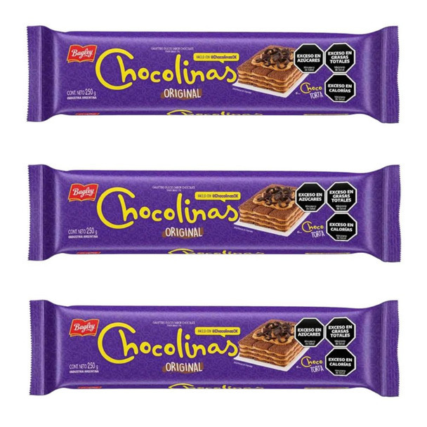 Chocolinas Traditional Chocolate Cookies, Perfect for Cakes with Dulce de Leche Chocotorta, 250 g / 8.8 oz (pack of 3)