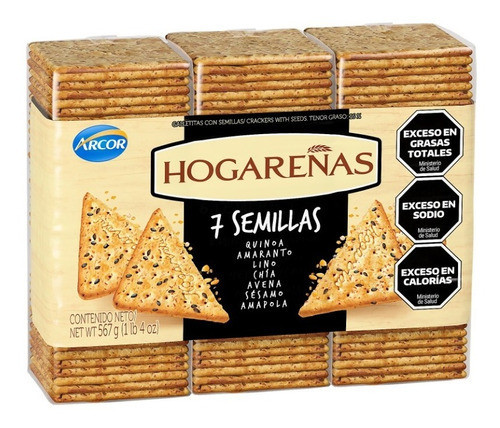 Hogareñas 7 Semillas Wholegrain Crackers with Seeds Quinoa, Amaranth,  Wheat, Sesame,  Chia, Oats & Poppy, 189 g / 6.6 oz tripack