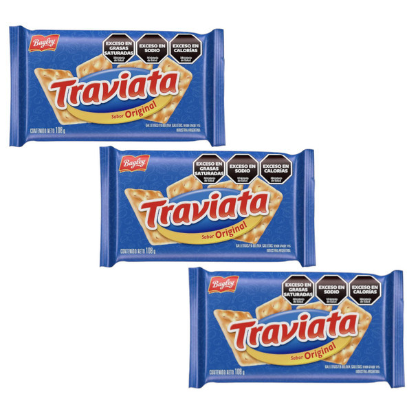 Traviata Sabor Original Galletitas de Agua Clásicas Water Biscuits Crackers, 108 g / 3.80 oz (pack of 3)
