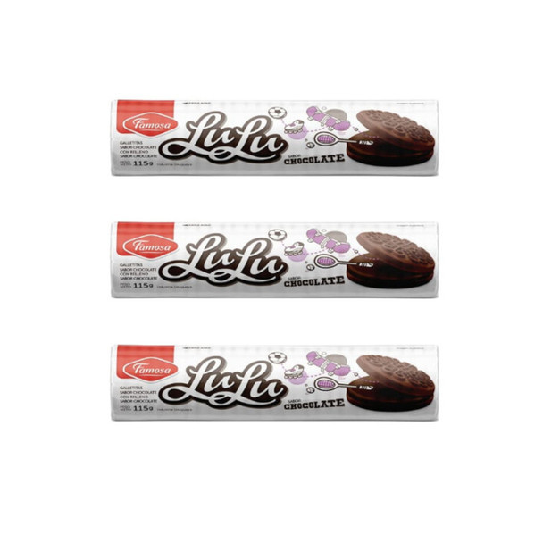 Famosa Lulu Galletas Chocolate Milk Chocolate Cookies with Chocolate Filling, 115 g / 4.05 oz (pack of 3)