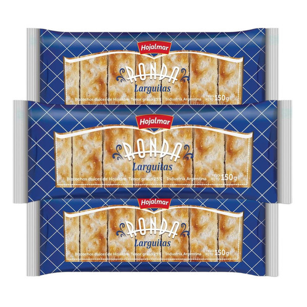 Hojalmar Ronda Larguitas Bizcochos Dulces de Hojaldre Sugar Sprinkled Finger Cookies Puff Pastry Biscuits, 150 g / 5.29 oz (pack of 3)