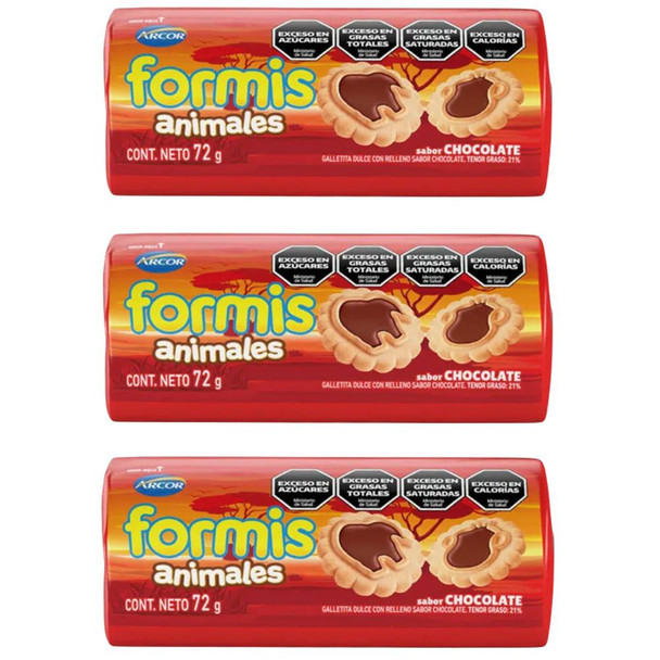 Formis Animal-Shaped Chocolate-Filled Sweet Vanilla Cookies Animales Sabor Chocolate, 72 g / 2.5 oz (pack of 3)