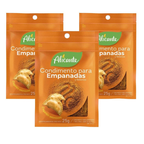 Alicante Condimento Para Empanadas Sweet & Hot Powder Ready To Use Seasoning Broth Ideal for Classic "Empanadas", 25 g / 0.88 oz (pack of 3)