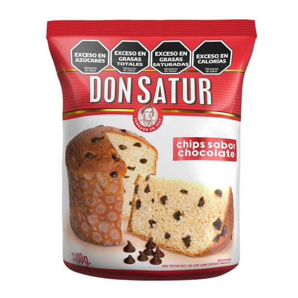 Don Satur Pan Dulce con Chocolate Classic Panettone with Chocolate Chips Spanish Style Cake, 400 g / 14.11 oz