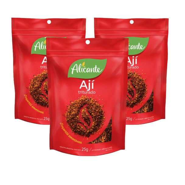 Alicante Ají Triturado Ground Chilli Spice, 25 g / 0.88 oz zipper pouch (pack of 3)
