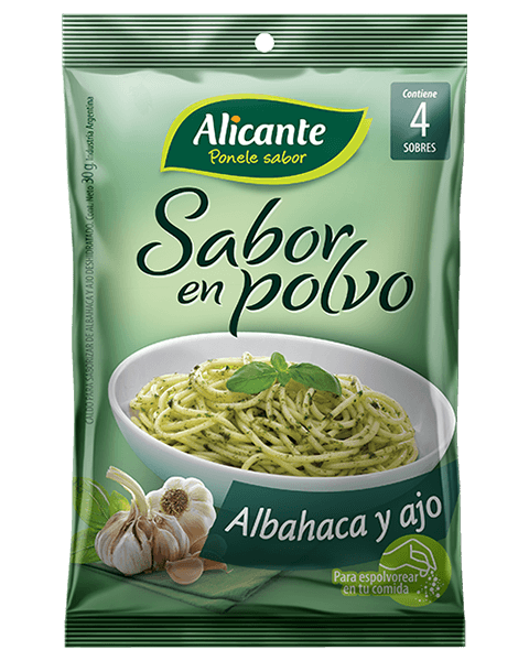 Alicante Sabor En Polvo Albahaca y Ajo Basil & Garlic Flavored Powder Ready To Use 4 Servings Seasoning Broth, 30 g / 1.05 oz ea (pack of 3)