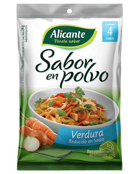 Alicante Sabor En Polvo Verdura Vegetable Flavored Powder Ready To Use Seasoning Broth 4 servings - Reduced Sodium, 24 g / 0.84 oz ea (pack of 3)