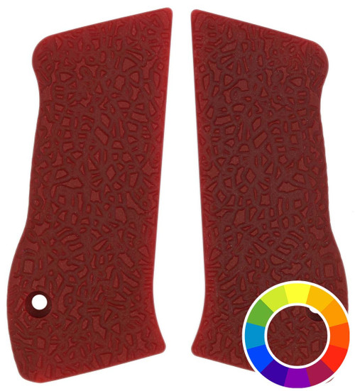 Jericho 941 | Baby Eagle Mayhem grips shown unmounted in Blood Red with colorwheel