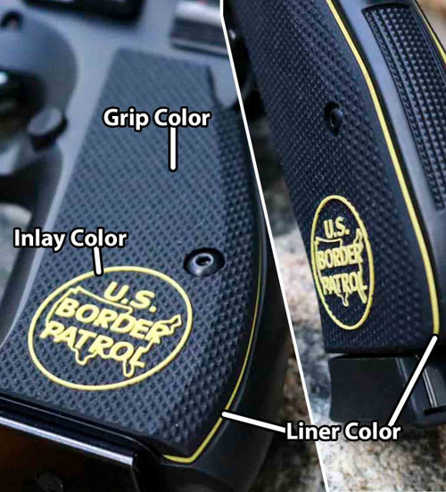 CZ 75 Thin Full Checkered - U.S. Border Patrol Inlay & Liner Shown in black w/yellow inlay and liner