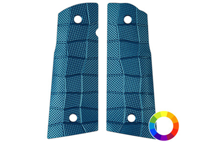 Blue checkered G10 replacement pistol grips for enhanced control