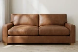 JAZZ#3 Preservation Brown Leather shown on Modern Loveseat