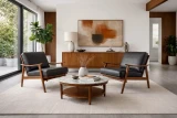 JAZZ#6 Alley Cat Leather shown on Mid Century Chairs