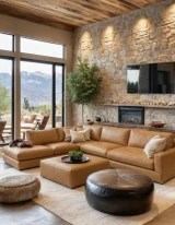 UL#13 Chicago Camel Leather shown on Modern Sectional