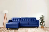 UL#17 Detroit Cobalt Leather shown on Mid-Century Sofa