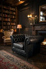RI#1 Restoration Italia Black Leather shown on Club Chair