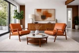 EO#9 Tiger Leather shown on Mid Century Chairs