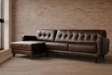 RI#18 Restoration Distress Espresso Leather shown on Mid-Century Sofa