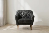 DKT#8 Dark Horse Leather shown on Velvet Armchair
