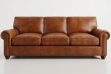 RI#14 Restoration Distress Brandy Leather shown on Traditional Sofa