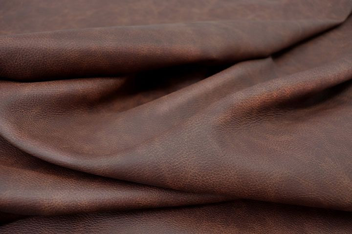 Picture of Redwood rich red brown distressed leather for upholstery showing pebble grain texture