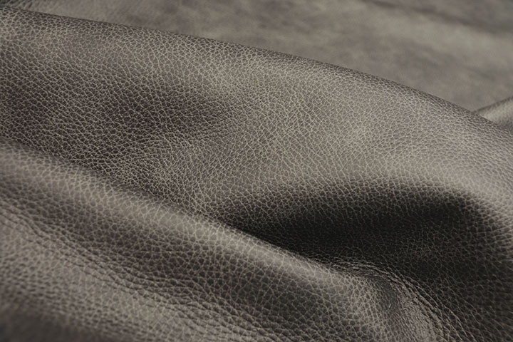 Picture of Storm Cloud dark grey distressed leather for upholstery showing pebble grain texture