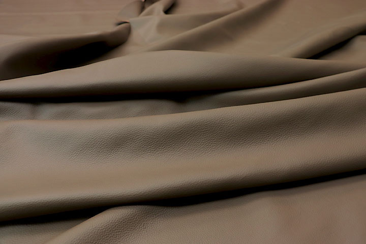 Close-up picture of Magic Mushroom, soft brown colored top grain leather for upholstery.