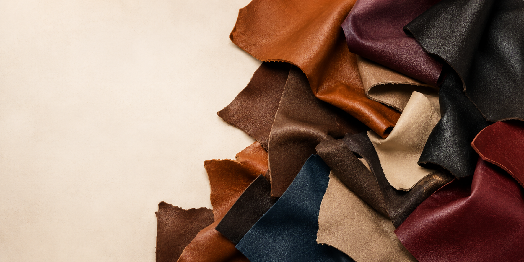 Assorted leather remnant pieces in various colors