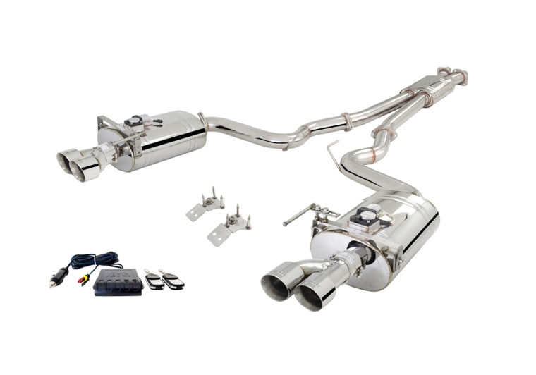 XForce Ford Mustang Ecoboost/GT 2018 (Coupe&Convertible) Twin 21/2" Stainless Steel Cat Back Exhaust System With Oval Varex Mufflers/Quad Tips (XFO-ES-FM18-02-VMK-CBS)