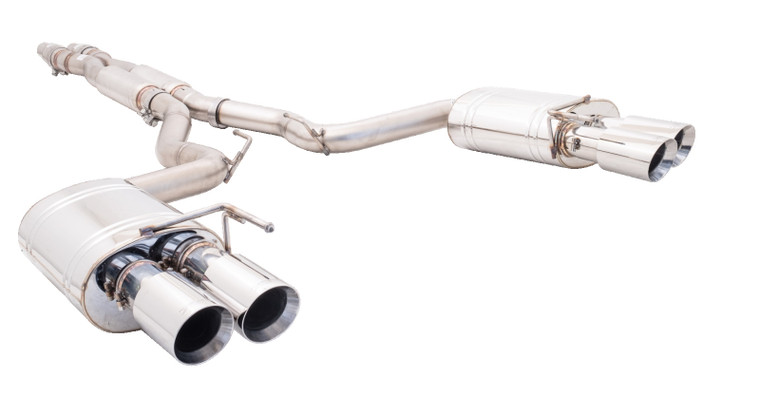 XForce Ford Mustang GT 2018 (Coupe) Twin 3" Stainless Steel Cat-Back Exhaust System With Oval Varex Mufflers/Quad Tips (XFO-ES-FM18-CBS)