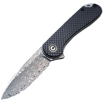 CIVIVI Elementum Damascus Drop Point Carbon Fiber Black G10 Handle Folding Knife