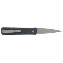 PROTECH Godfather Stonewash Spear Point Black Aluminum Handle Automatic Folding Knife