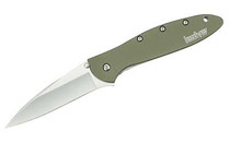 KERSHAW Leek 3in Bead Blast Wharncliffe Olive Green Aluminum Handle Spring Assisted Folding Knife (1660OL)