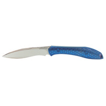 MOEN WORKS Mini Mongoose Polished Harpoon Recurve Blue Fixed Blade Knife with Leather Sheath