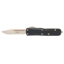 MICROTECH UTX85 Stonewash Drop Point Black Aluminum Handle Automatic Out the Front Knife