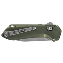 GERBER Highbrow Compact Stonewash Drop Point Green Spring Assisted Knife Clamshell Pack