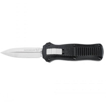 BENCHMADE Mini Infidel Satin Dagger Black Aluminum Handle Automatic Out-the-Front Knife