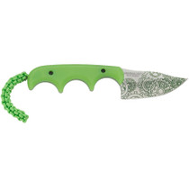 CRKT Minimalist Bowie Gears 2.1in Satin with Green Gears Clip Point Green Polypropylene Handle Fixed Blade Knife (2387G)