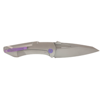 HOBACK KNIVES Summit 4.38in Stonewash Reverse Tanto Stonewash Titanium Handle with Purple Accents Folding Knife (JHKOSWP)